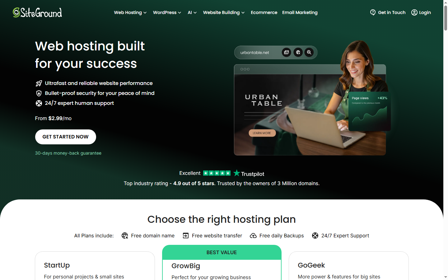SiteGround Pricing Plans — Official Website Screenshot